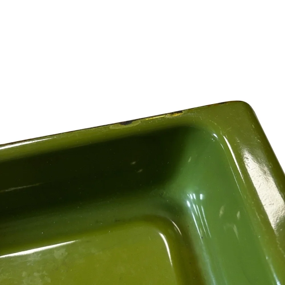 Cathrineholm Avocado Green Lotus Enamel Lasagna Pan Baking Dish MCM 13x9 Vtg